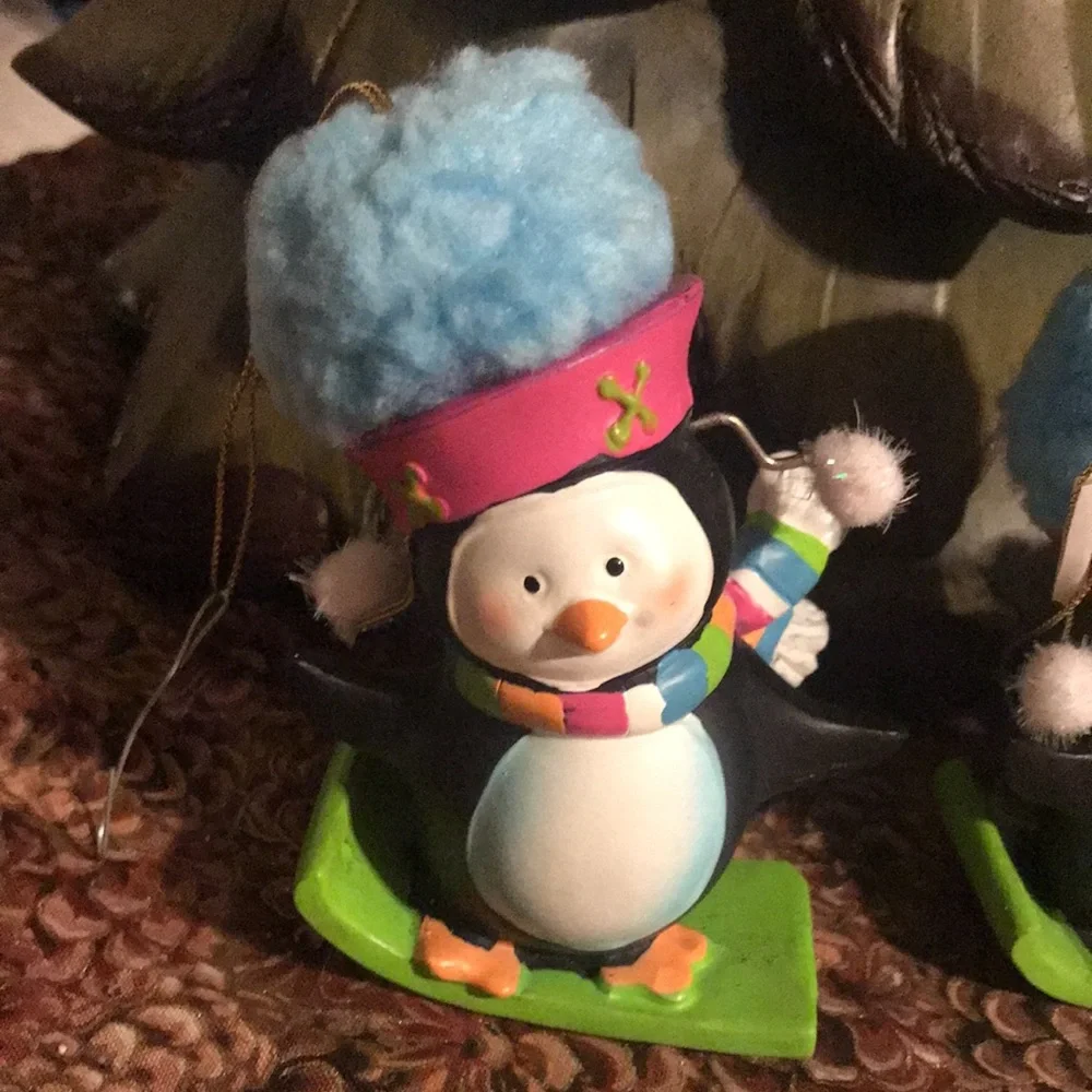 Set of 2 Snowboarding Penguin Ornaments